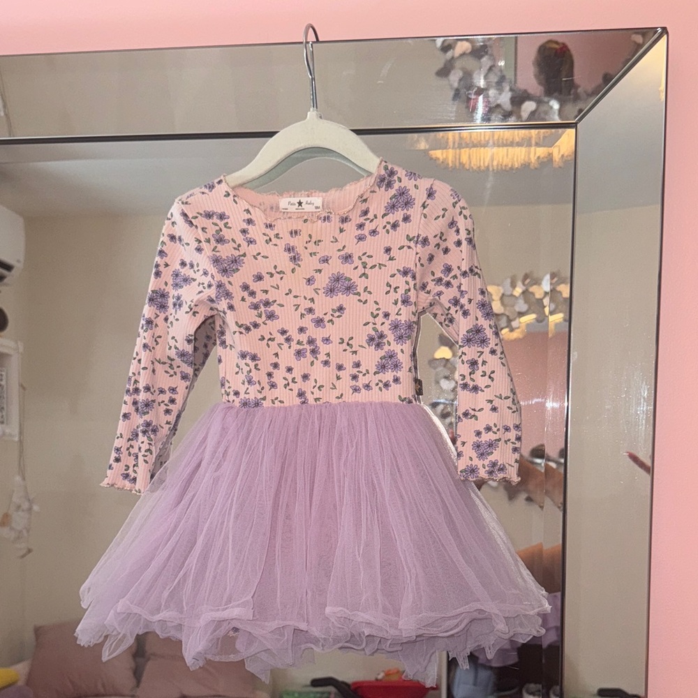 Floral Long Sleeve Dress with Tulle Skirt